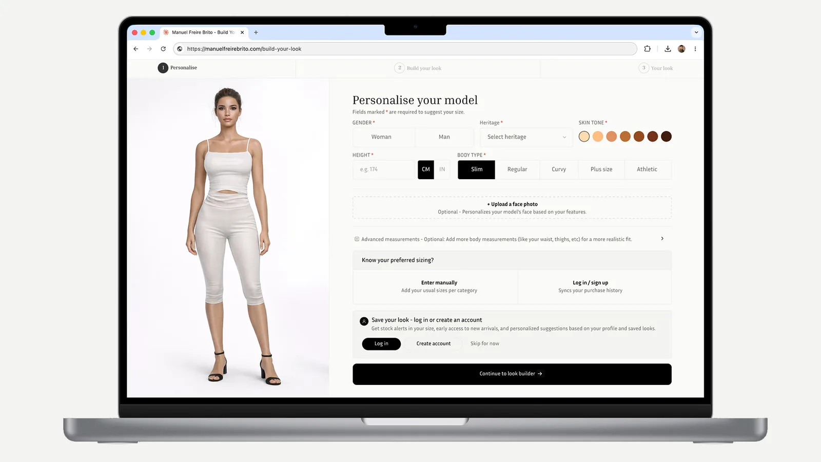 Personalise your model screen with live model preview and profile form