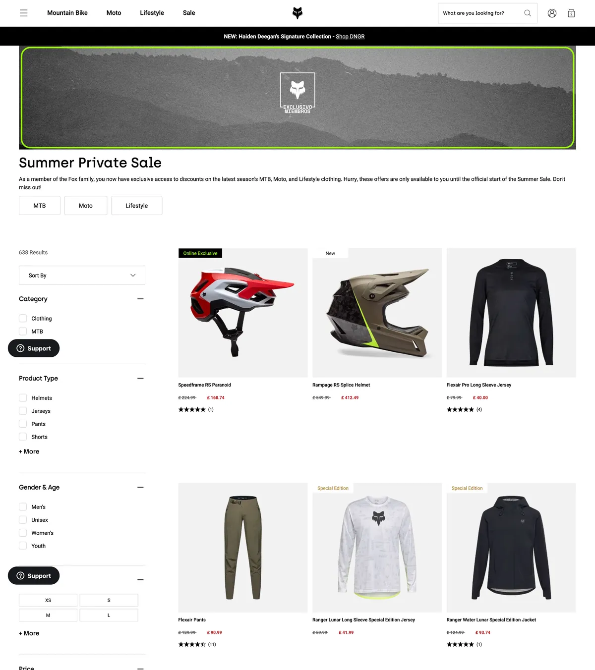 Summer Private Sale landing page with discounted prices visible
